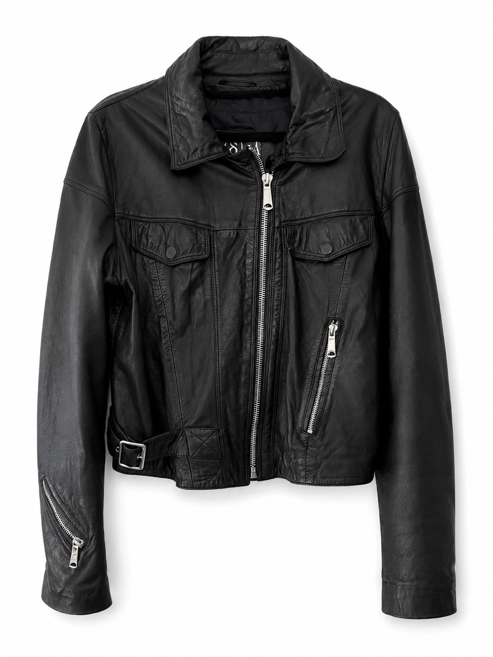 Diesel Black Leather Zip-Front Jacket
